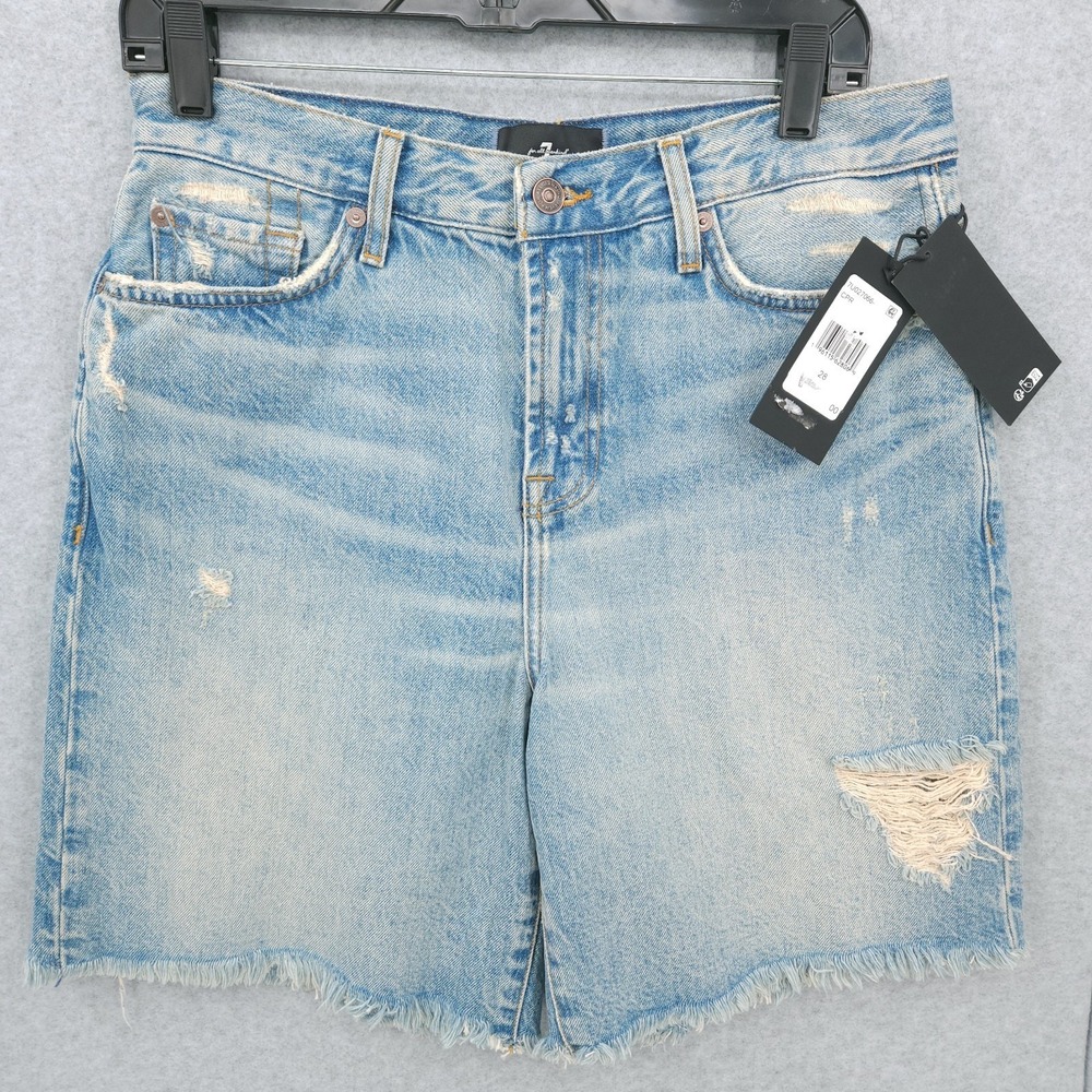 7 For All Mankind Lola Denim Italian Fabric Distressed Shorts Womens Size 28 NWT